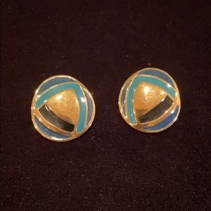 Blue black gold earrings